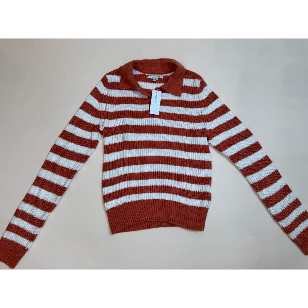 NWT American Eagle Rust and White Striped Knit Sweater Size XS